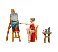 RoaQinFo Figurine Miniature D'artiste Féminine Assise, Modèle Réaliste En Résine Peinte à La Main avec Chevalet et Bureau, pour Collectionneurs, Idéale Pou, 1 87