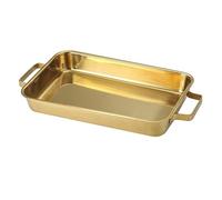 RoaQinFo Plat à Poisson Profond, Rôtissoire à Poisson avec Poignées, Assiette à Fruits de Mer, Lèchefrite Profonde, Or 34cm