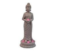 RoaQinFo Statue de Bouddha avec Lampe Décorative Solaire En Résine Sculptée, Design Chinois, Construction Robuste, Idéale pour La Méditation, Le Jardin Ou, Gris Clair Debout