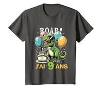 Roar J'Ai 9 Ans Cadeau 9ème Anniversaire Dinosaure Garçons T-Shirt, Enfant, Asphalte, 12 Ans