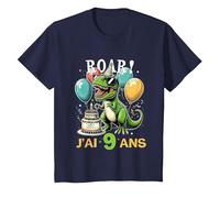 Roar J'Ai 9 Ans Cadeau 9ème Anniversaire Dinosaure Garçons T-Shirt, Enfant, Bleu Marine, 8 Ans