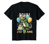 Roar J'Ai 9 Ans Cadeau 9ème Anniversaire Dinosaure Garçons T-Shirt, Enfant, Noir, 8 Ans