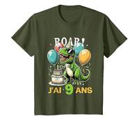 Roar J'Ai 9 Ans Cadeau 9ème Anniversaire Dinosaure Garçons T-Shirt, Enfant, Olive, 3 Ans