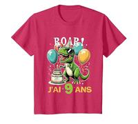 Roar J'Ai 9 Ans Cadeau 9ème Anniversaire Dinosaure Garçons T-Shirt, Enfant, Rouge Chiné, 12 Ans