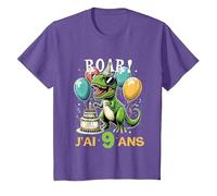 Roar J'Ai 9 Ans Cadeau 9ème Anniversaire Dinosaure Garçons T-Shirt, Enfant, Violet Chiné, 12 Ans