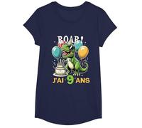 Roar J'Ai 9 Ans Cadeau 9ème Anniversaire Dinosaure Garçons T-Shirt, Fille, Bleu Marine, S