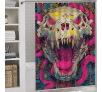 Roar of The Forgotten Beast - Expressionist Fury Skull Ensemble De Décoration De Salle De Bain Moderne En Tissu Polyester Épais Et Résistant Pour Baignoire Et Cabine De Douche 64.17x70.87Inch（163x180c