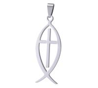Roar Pendentif en forme de croix de poisson en acier inoxydable - Croix chrétienne d'Ichthys - Symbole de foi pour chrétiens - Pendentif religieux pour homme et femme
