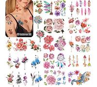 Roarhowl 60 dessins，coloré Tatouage temporaire Femme sexy fleurs，Design exquis Tatoueur