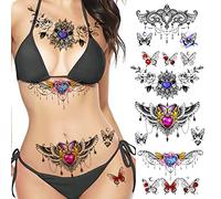 Roarhowl sexy Women's Temporary tattoo, sexy Tattoo package, beautiful and exquis, 3D Real flowers, Butterfly, abdomen, chest, waist and back Application of False tattoos for girls (Conception 1)