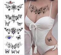 Roarhowl sexy Women's Temporary tattoo, sexy Tattoo package, beautiful and exquis, 3D Real flowers, Butterfly, abdomen, chest, waist and back Application of False tattoos for girls (Conception 2)
