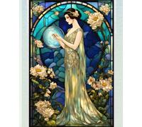 ROARING 20s FLAPPER LADY CHINOISE DAME - STAINED GLASS * COMPOSITION NOTEBOOK Journal Diary-Post Victorian Early Turn of the Century Women Lady Girl ... GIFT Homeschool Ivy League University