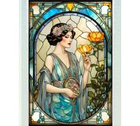 ROARING 20s FLAPPER LADY CHINOISE DAME - STAINED GLASS * COMPOSITION NOTEBOOK Journal Diary-Post Victorian Early Turn of the Century Women Lady Girl ... GIFT Homeschool Ivy League University