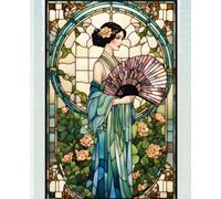 ROARING 20s FLAPPER LADY CHINOISE DAME - STAINED GLASS * COMPOSITION NOTEBOOK Journal Diary-Post Victorian Early Turn of the Century Women Lady Girl ... GIFT Homeschool Ivy League University