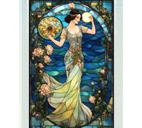 ROARING 20s FLAPPER LADY CHINOISE DAME - STAINED GLASS * COMPOSITION NOTEBOOK Journal Diary-Post Victorian Early Turn of the Century Women Lady Girl ... GIFT Homeschool Ivy League University