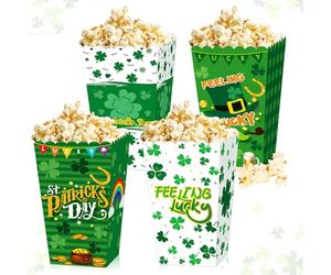 Roaring Good Time 12 PCS boîtes de popcorn pour la fête de la st patrick sacs à friandises décoration de fête en forme de trèfle irlandais fournitures pour photographie vert dress up favors
