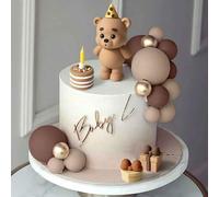 Roaring Good Time Décoration de gâteau en forme d'ours en peluche pour fille - 1 an - Marron - Décoration de gâteau pour anniversaire, fête, mariage, baby shower (ne contient pas de bougies)