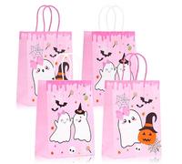 Roaring Good Time Little Boo Sacs cadeaux en papier avec poignées Thème Halloween Fantôme Rose Sacs à bonbons pour fille Anniversaire Fête prénatale Fournitures