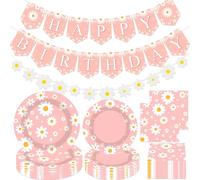 Roaring Good Time vaisselle festive marguerites blanches fête enfants assiettes papier gobelets carton serviettes décoration anniversaire amusant