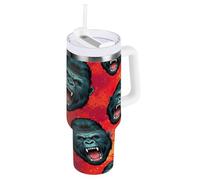 Roaring Gorilla Red Gobelet de 1200 ml avec poignée, en acier inoxydable avec couvercle, gobelets pour femme