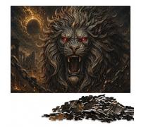 Roaring Lion Head - Gothic Demon Beast Poster Puzzle en Bois, 500 pièces | Puzzle adulte: loisir manuel en intérieur à la maison.