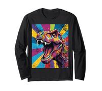 “Roaring T Rex” Colorful Pop Art Dinosaur Graphic Design Fun Manche Longue