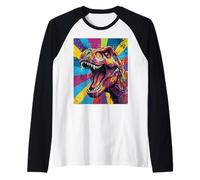 “Roaring T Rex” Colorful Pop Art Dinosaur Graphic Design Fun Manche Raglan