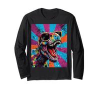 Roaring T Rex Colorful Pop Art Dinosaur Graphic Kids Boys Manche Longue