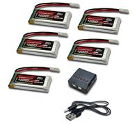 RoaringTop 5PCS 3.7V 420mAh 25C Lipo Batterie avec Molex Plug avec Chargeur 5en1 pour Avions RC, Modèles D'avions,Microdrones, Quadricoptères