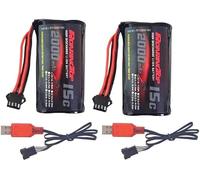 RoaringTop Batterie Li-ion 7,4 V 2000 mAh avec prise SM4P Batterie rechargeable pour véhicules télécommandés, véhicules d'escalade RC et bateaux télécommandés, avec 2 chargeurs USB