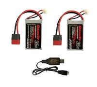 RoaringTop Batterie Lipo 2S 1050mAh 7,4V 35C avec T Plug et Chargeur USB pour HBX 18859 18859A 16890A 16889 18858 HM163 HM164 35-DJ03 35-DJ04 SN-DJ02 2845 2846 Q901 Q902 Q903 RC Voiture à Distance