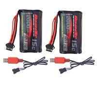 RoaringTop Batterie lithium-ion rechargeable 7,4 V 2000 mAh 2S avec fiche SM-4P, 2 câbles de charge USB, pour véhicules RC, véhicules d'escalade RC et bateaux RC