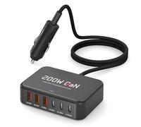 ROAYEWEY Chargeur de voiture USB C 200 W, max PD 100 W USB C chargeur de voiture pour MacBook/Air, Dell Latitude/Lenovo Thinkpad, adaptateur allume-cigare PD3.0/PPS pour iPhone 17/16/15, Samsung S25