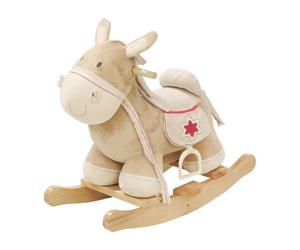 Roba - Âne À Bascule En Bois Et Peluche Avec Étriers Selle Et Bride - Marron / Motif Rouge