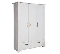 roba Armoire Enfant "Mila" à 3 Portes - 2 Tiroirs - Garde-Robe avec Penderie et 4 Étagères - Gris Clair/Chêne Blanchi