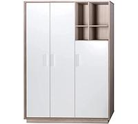 Armoire Bébé 3 Portes Battantes Olaf - ROBA - Blanc / Aspect Bois - 2 Penderies 4 Niches et 3 Étagères
