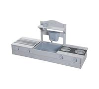 Cuisine Extérieure Enfant en Bois Massif 2en1 avec Bac à Sable et Robinet - ROBA - Compacte et Résistante aux Intempéries - Gris