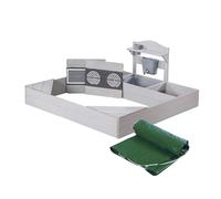 roba Bac à Sable en Bois avec Cuisine Bancs et Couvercle - Muddkitchen avec Robinet Bac de Jeu et Plaques de Cuisson Imprimées - Bois Gris Lasuré Résistant aux Intempéries