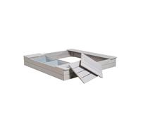 roba Bac à Sable Outdoor + 2 Bacs en Plastique avec Couvercles - Bois Massif Résistant aux Intempéries - 120 x 120 cm - dès 12 Mois - Gris Clair