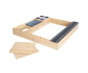 roba Bac à Sable Street & Play en Bois - Design avec Rue, Plaque de Cuisson, Bac de Jeu - Grand Bac à Sable avec Couvercles en Bois Résistant aux Intempéries - Naturel/Noir