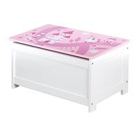 roba Banc-Coffre à Jouets "Krone" pour Fille en Bois - Banc de Rangement - Fermeture Douce - Rose/Motif Contes de Fée