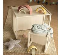 roba Banc Enfant 2en1 en Bois Réglable à 2 Hauteurs d'Assise - Convertible en Table ou Bureau d'enfant 57 x 44 cm - Capacité Max. 60 kg - Style Campagne - Beige