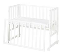 roba Lit Cododo 45 x 90 cm safe asleep® 3 en 1 - Hauteur Réglable - Ensemble Complet avec Berceau, Matelas, Barrière en Toile et Roulettes à Freins - Bois Blanc