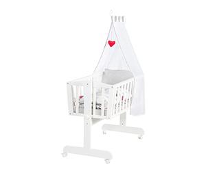 roba Berceau Complet Adam et Eule 40 x 90 cm - avec Fonction Basculante et Fixe - Équipement Textile Inclus - Bois Laqué Blanc - Motif Chouette