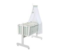 roba Berceau en Bois Woodland Buddies 40 x 90 cm Incl. Accessoires - Bassinette avec Roulettes, Textile & Matelas - Bois Laqué Blanc