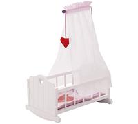 roba Berceau Poupée Complet en Bois Fienchen - Inclus Textile Rose - Couverture + Oreiller + Ciel de Lit et Support - Pour Filles de 3 à 6 Ans - Laqué Blanc