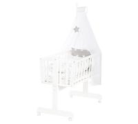 roba Berceau Complet Little Stars 40 x 90 cm - Literie Complète Incluse - avec Verrouillage en Position Fixe - Roues à Freins - Bois Laqué Blanc - Motif Étoiles