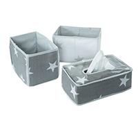roba Boites en Tissu pour Soins Bébé "Little Stars" - 2 Paniers de Rangements + 1 Distributeur de Lingettes Humide Pliables