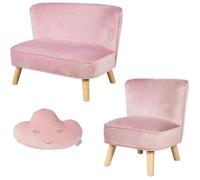 ROBA Canapé et Fauteuil Enfant Lil Sofa + Coussin Décoratif Nuage - Ensemble en Velours - Rose/mauve