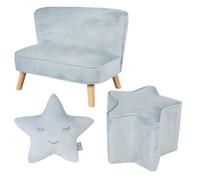 Roba Canapé Et Pouf Enfant Lil Sofa + Coussin Décoratif Étoile - Ensemble En Velours - Bleu Clair Bleu